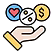 Hand holding a heart and a dollar coin